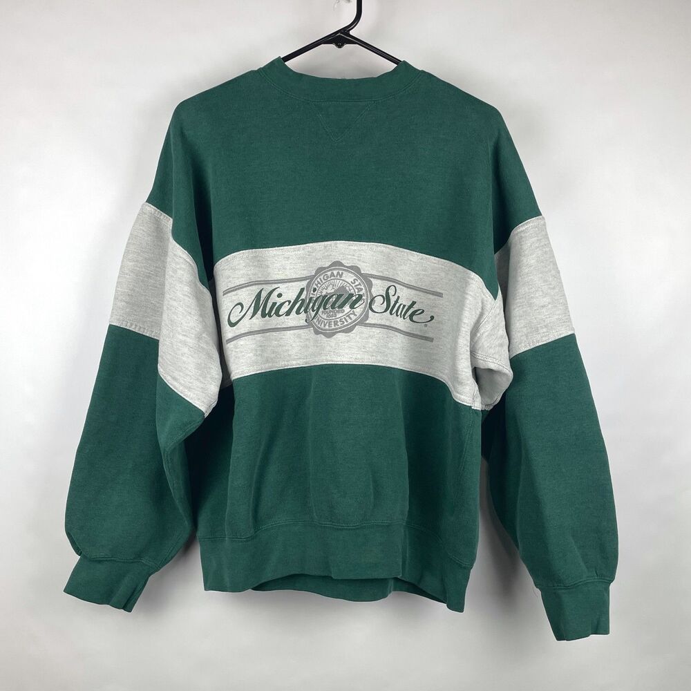 VTG 90s Y2K Michigan State Spartans MSU Crewneck Sweatshirt Men's Large Green